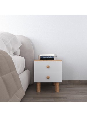 Aymobsan Lavin Bohem Komodin 2 Çekmeceli Komodin - Atlantik Çam & Beyaz