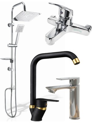 Dörtlü Full Batarya Seti Mutfak Bataryası Banyo Bataryası Duş Seti ve Sabit Lavabo Bataryası