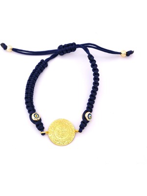 Ferizz Altın Kaplama Çeyrek Altınlı Lacivert Ipli Bileklik BLK-1251