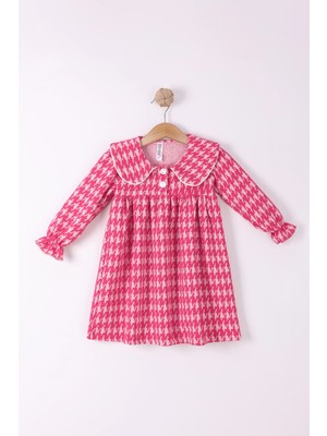 2-5 Yaş Kız Çocuk Ekose Pamuklu Jakar Kumaş Uzun Kollu Kışlık Şık Elbise