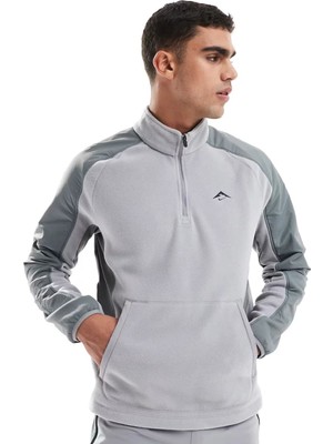 Nike Running Trail Polartec 1/4 Zip Fleece Erkek Yarım Fermuar Polar Sweatshirt Gri