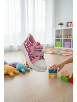Enoch Karakter Baskılı Kız Çocuk Spor Ayakkabı Çift Cırtlı Düz Taban