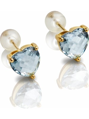 Mavika Jewellery 14K Gold Plated Blu Love Stud Küpe