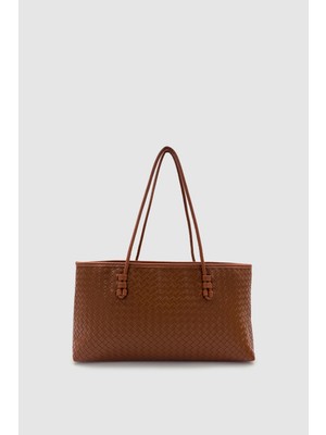 Wuclo Deala Örgü Desen Sabit Askılı Omuz Çantası Taba