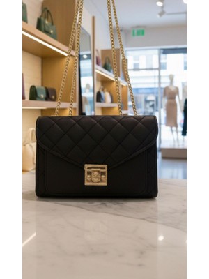 Addy Siyah Desenli Gold Detaylı Omuz Çantası E18 B12