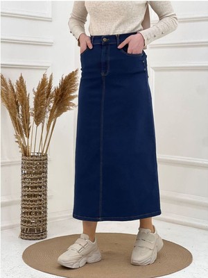 Vellichor Doğal Kumaşlı Yıldız Rivetlı Kot Etek Lacivert