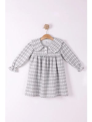 2-5 Yaş Kız Çocuk Ekose Pamuklu Jakar Kumaş Uzun Kollu Kışlık Şık Elbise