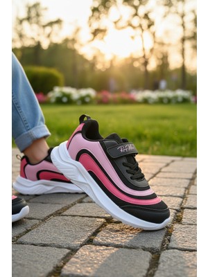 Enoch Kız Çocuk Spor Ayakkabı Cırtlı ve Bağcıklı Esnek Taban