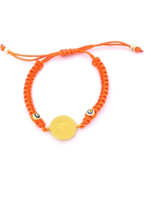 Ferizz Altın Kaplama Çeyrek Altınlı Turuncu Ipli Bileklik BLK-1253