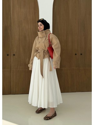 Moda Aksa 5013 Ht Dik Yaka Trenç Koyu Bej