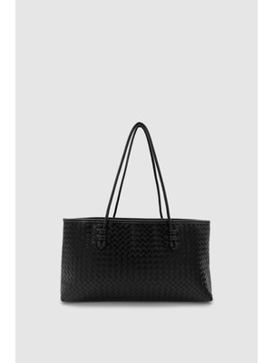 Wuclo Deala Örgü Desen Sabit Askılı Omuz Çantası Siyah