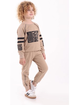 Mixima 3-6 Yaş Kol Baskılı 2 Iplik Kumaş Alt Üst Takım | Mevsimlik Çocuk Eşofman Takımı