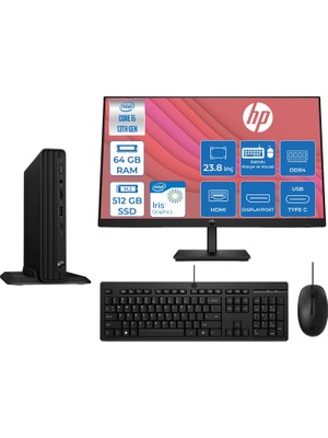 Hp Pro Mini 400 G9 Intel I5 1335U 4,6ghz 64GB 512GB SSD Intel® Iris® Xe+23.8 Mon 100Hz Freedos Mini Masaüstü Bilgisayar A55C4ETZF22+ZETTAUSBBELLEK