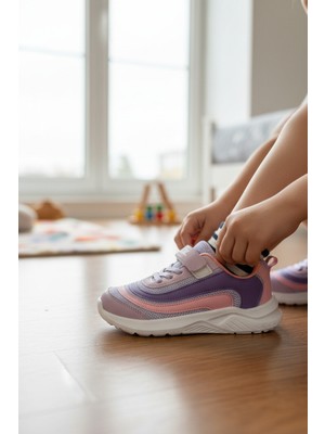 Enoch Kız Çocuk Spor Ayakkabı Cırtlı ve Bağcıklı Esnek Taban