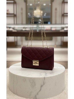 Addy Bordo Desenli Gold Detaylı Omuz Çantası E18 B12