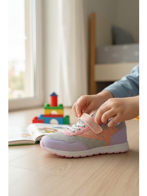 Enoch Çocuk Spor Ayakkabı Fileli Cırtlı ve Esnek Bağcıklı Konfor Taban