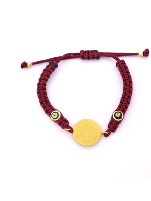 Ferizz Altın Kaplama Çeyrek Altınlı Bordo Ipli Bileklik BLK-1252