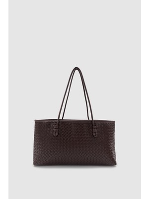 Wuclo Deala Örgü Desen Sabit Askılı Omuz Çantası Acı Kahve