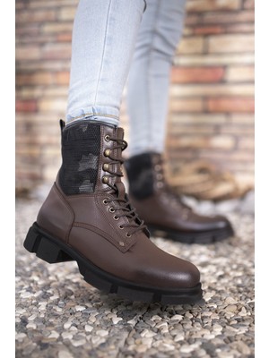 Riccon Kahverengi Cilt Erkek Bot 0012149 Ortapedik İç Taban ve Suya Dayanıklı Malzeme ile Konfor