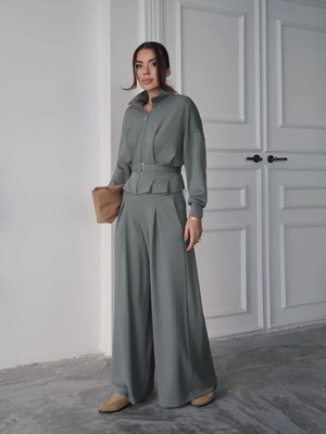 Paw Garage Kadın Zenya Yumuşak Dokulu Modal Fermurlı Pileli Ceket Pantolon Alt-Üst Takım