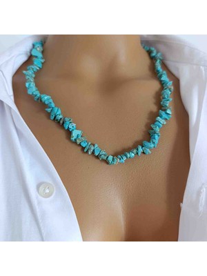 Mga Doğaltaş Firuze (Turkuaz) Doğal Taş Kolye Kırıktaş – Şans ve Koruyucu Taş – Kadın Kolye – Sertifikalı