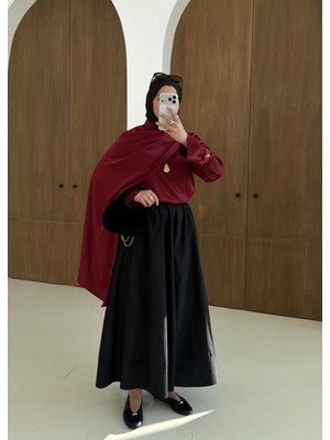 Moda Aksa Saten Arabic Bluz Bordo