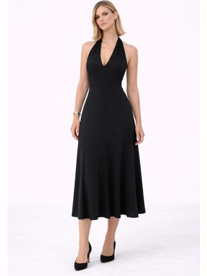 Paw Garage Kadın Siyah Boyundan Geçme Detaylı Elbise