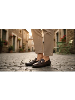 Kindep (Kırcalı) Içi Dışı Hakiki Deri Günlük Kadın Ayakkabı Kahve