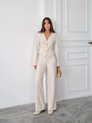 Paw Garage Kadın Selanik Kumaş Ön Düğmeli Ceket & Çimalı Pantolon Takım