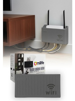 Omilife Duvara Asılabilir Modem Kutusu WiFi Router Saklama Organizer Raf 25x15x6 cm