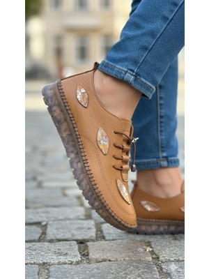 Kindep (Angel) Içi Dışı Hakiki Deri Comfort Günlük Kadın Ayakkabı Taba