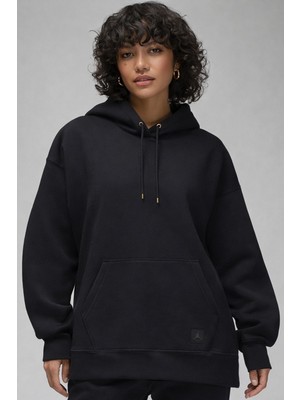 Nike Jordan Flight Fleece Oversize Pullover Hoodie Kadın Oversize Kapüşonlu Sweatshirt Siyah