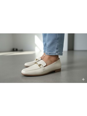 Kindep (Kırcalı) Içi Dışı Hakiki Deri Günlük Kadın Ayakkabı Bej