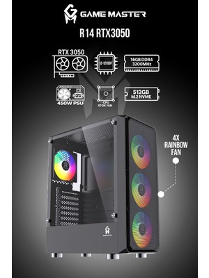 GM Game Master Rtx 3050 Atx Hazır Gaming Pc R14 16GB Ram 512GB M2 SSD I3 12100F Oyuncu Kasa