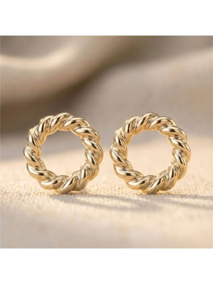 Zeino Kalın Burgu Halka Küpe 14K Altın Rengi Kaplama, 3 cm Çap