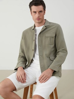 LC Waikiki Haki Standart Kalıp Keten Karışımlı Erkek Blazer Ceket