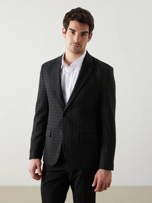 LC Waikiki Siyah Dar Kalıp Yün Karışımlı Erkek Blazer Ceket