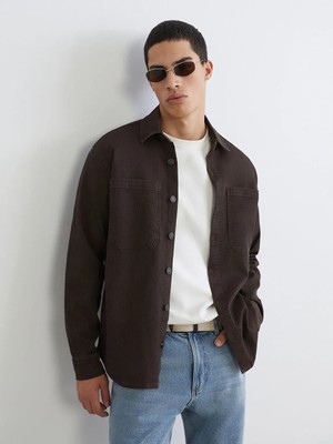 LC Waikiki Kahverengi Standart Kalıp Gömlek Yaka Erkek Jean Ceket