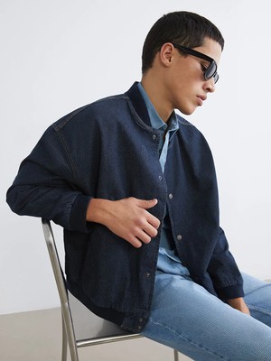 LC Waikiki Indigo Rahat Kalıp Kolej Yaka Erkek Bomber Jean Ceket
