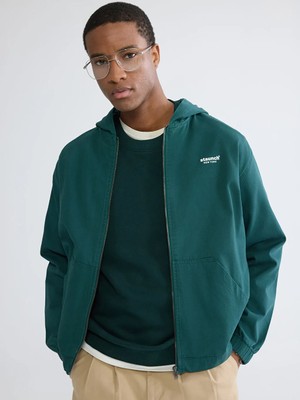 LC Waikiki Yeşil Loose Fit Nyc Baskılı Erkek Gabardin Ceket