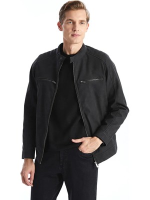 LC Waikiki Gri Biker Yaka Deri Görünümlü Erkek Ceket