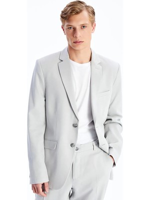 LC Waikiki Gri Standart Kalıp Keten Karışımlı Erkek Blazer Ceket
