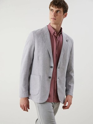 LC Waikiki Gri Standart Kalıp Keten Görünümlü Erkek Blazer Ceket