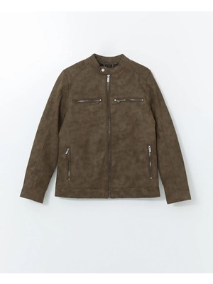 LC Waikiki Bej Biker Yaka Deri Görünümlü Erkek Ceket