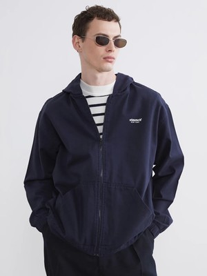 LC Waikiki Lacivert Loose Fit Kapüşonlu Nyc Baskılı Erkek Jean Ceket