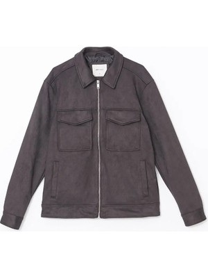 LC Waikiki Antrasit Slim Fit Gömlek Yaka Süet Erkek Ceket