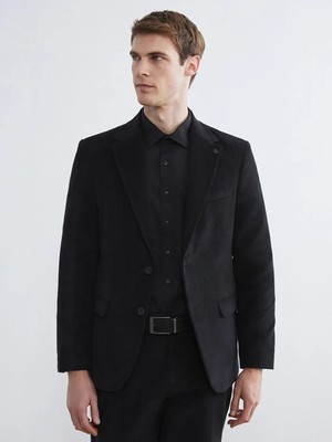 LC Waikiki Siyah Kadife Erkek Blazer Ceket Standart Kalıp Fitilli Model