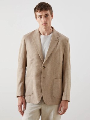 LC Waikiki Kahverengi Standart Kalıp Keten Görünümlü Erkek Blazer Ceket