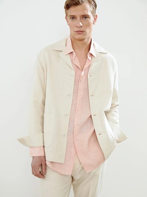 LC Waikiki Bej Standart Kalıp Keten Görünümlü Erkek Blazer Ceket