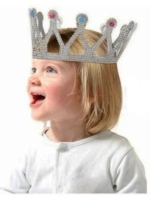 Sylar Gümüş Renk Çocuk ve Yetişkin Uyumlu Kraliçe Tacı Prenses Tacı 8X25 cm